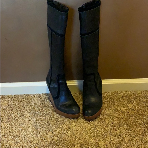 Black leather knee high boots. - Picture 2 of 7